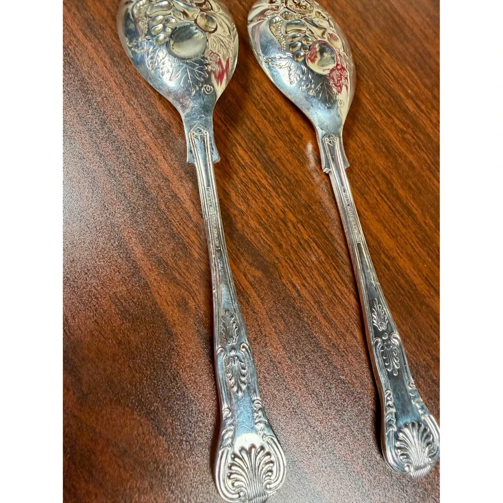 Vintage Sheffield England EP SA1 Silver Plate Salad Servers Kings Pattern Set